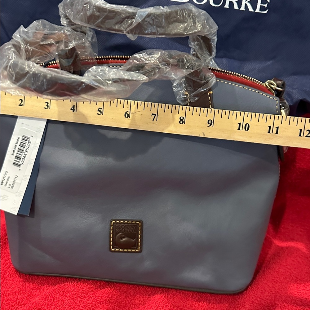 Genuine Dooney & Bourke Leather Slate Blue Satchel with Brown Leather Accents - Picture 4 of 11